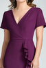 Load image into Gallery viewer, Dark Purple V-Neck Sheath Ruffled Mother of the Bride Dress