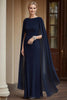 Load image into Gallery viewer, Navy Chiffon Sheath Mother of the Bride Dress with Cape