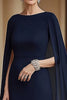 Load image into Gallery viewer, Navy Chiffon Sheath Mother of the Bride Dress with Cape