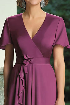 V-Neck Purple Ruffled Maxi Mother of the Bride Dress