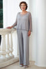 Load image into Gallery viewer, 2 Piece Grey Scoop Neck Chiffon Maxi Mother of the Bride Pantsuit