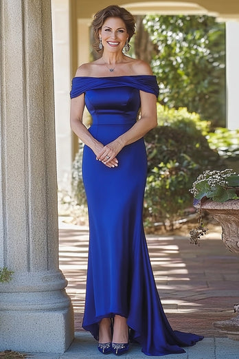 Royal Blue Off the Shoulder Mermaid Maxi Mother of the Bride Dress