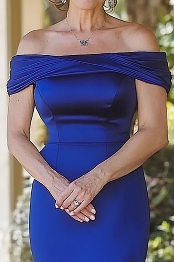 Royal Blue Off the Shoulder Mermaid Maxi Mother of the Bride Dress