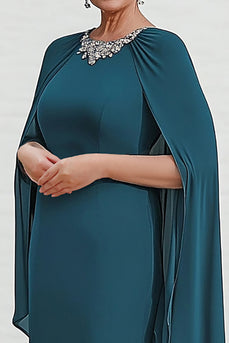 Peacock Chiffon Sheath Mother of the Bride Dress with Cape