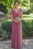 Load image into Gallery viewer, Dusty Rose Cap Sleeves Chiffon Pleated Mother of the Bride Dress