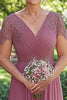 Load image into Gallery viewer, Dusty Rose Cap Sleeves Chiffon Pleated Mother of the Bride Dress