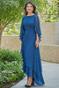 Load image into Gallery viewer, Blue Chiffon Asymmetrical Ruffled Mother of the Bride Dress