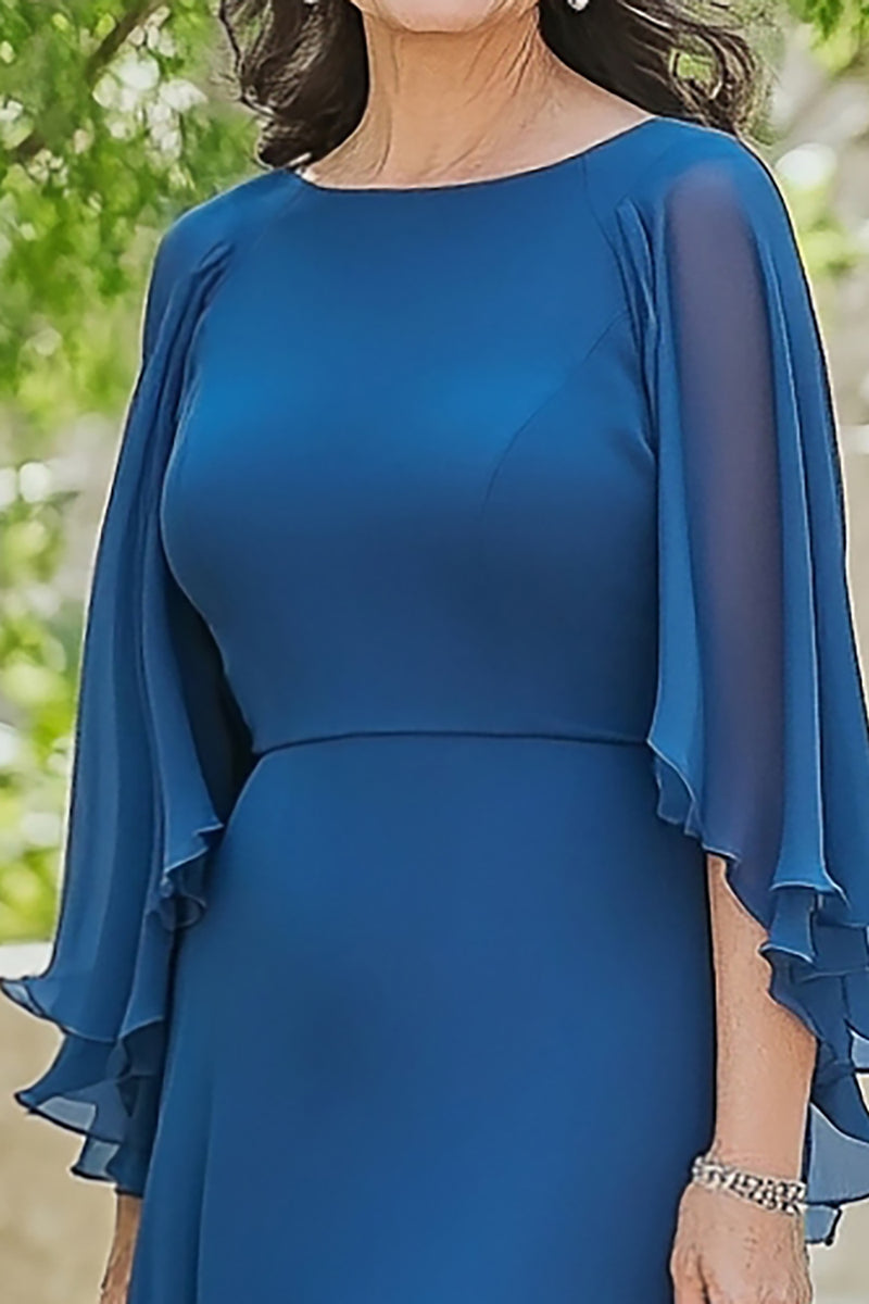 Load image into Gallery viewer, Blue Chiffon Asymmetrical Ruffled Mother of the Bride Dress