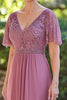 Load image into Gallery viewer, Dusty Rose V-Neck Chiffon Applique Mother of the Bride Dress