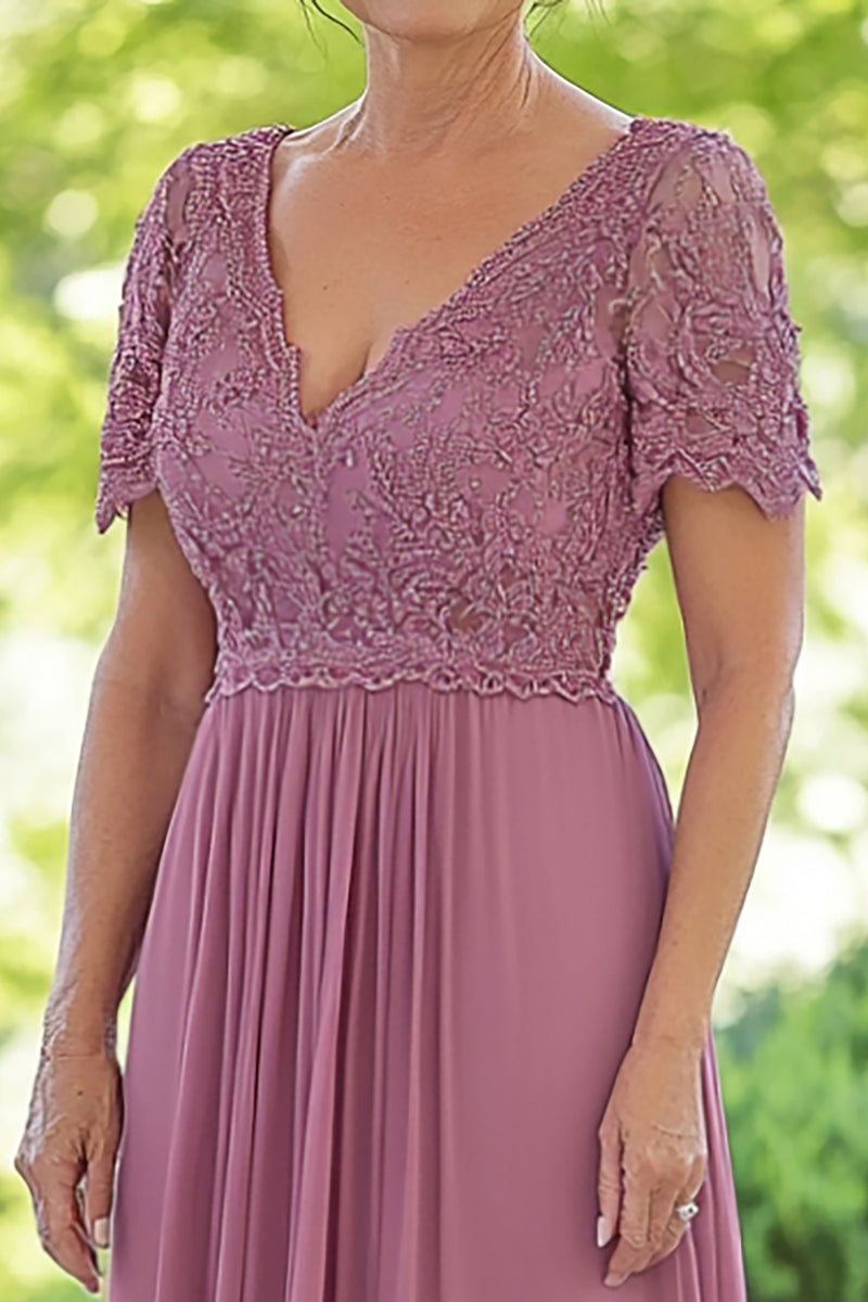 Load image into Gallery viewer, V-Neck Chiffon Dusty Rose Applique Maxi Mother of the Bride Dress