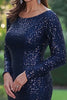 Load image into Gallery viewer, Sparkly Navy Scoop Neck Sequins Maxi Mother of the Bride Dress