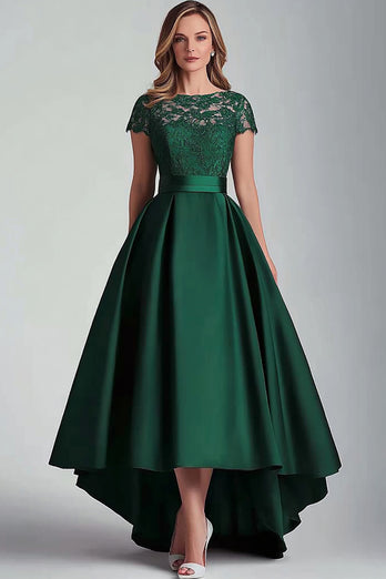 Dark Green Satin Ball Gown High Low Mother of the Bride Dress