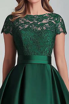 Dark Green Satin Ball Gown High Low Mother of the Bride Dress