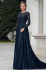 Load image into Gallery viewer, Elegant Navy Satin A-Line Mother of the Bride Dress with Lace