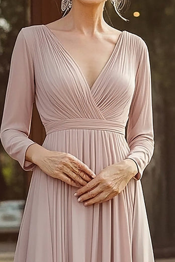 Champagne V-Neck A Line Flowy Mother of the Bride Dress