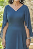 Load image into Gallery viewer, Dusty Blue Flutter Sleeves Asymmetrical Chiffon Mother of the Bride Dress