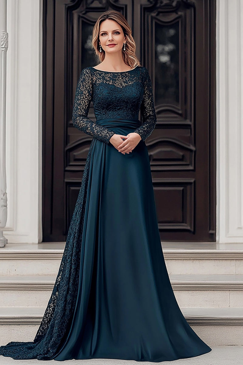 Load image into Gallery viewer, Navy A Line Lace Floor Length Mother of the Bride Dress