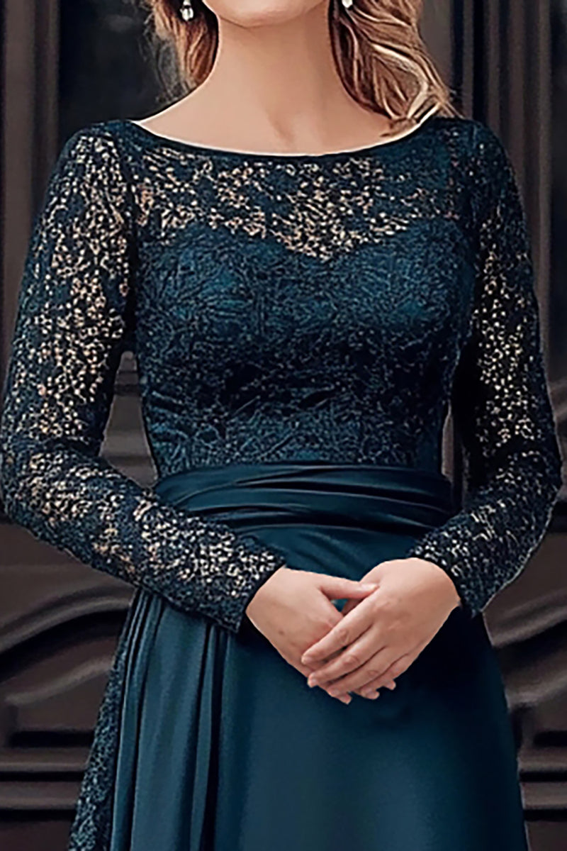 Load image into Gallery viewer, Navy A Line Lace Floor Length Mother of the Bride Dress