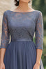 Load image into Gallery viewer, Dusty Blue Scoop Neck A Line Lace Mother of the Bride Dress