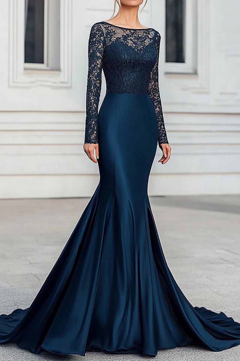 Load image into Gallery viewer, Navy Mermaid Lace Long Sleeves Mother of the Bride Dress