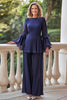 Load image into Gallery viewer, Navy 2 Piece Chiffon Flutter Sleeves Long Mother of the Bride Pantsuit