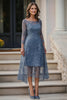 Load image into Gallery viewer, Dusty Blue Lace A-Line Tea Length Mother of the Bride Dress