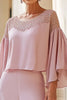 Load image into Gallery viewer, 2 Piece Chiffon Flutter Sleeves Pink Beaded Mother of the Bride Pantsuit