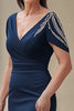 Load image into Gallery viewer, V-Neck Sheath Navy Beaded Floor Length Mother of the Bride Dress