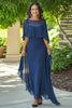 Load image into Gallery viewer, Navy Chiffon Ruffled Sheath Mother of the Bride Dress