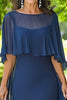 Load image into Gallery viewer, Navy Chiffon Ruffled Sheath Mother of the Bride Dress