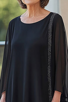 Black 2 Piece Scoop Neck Chiffon Mother of the Bride Pantsuit