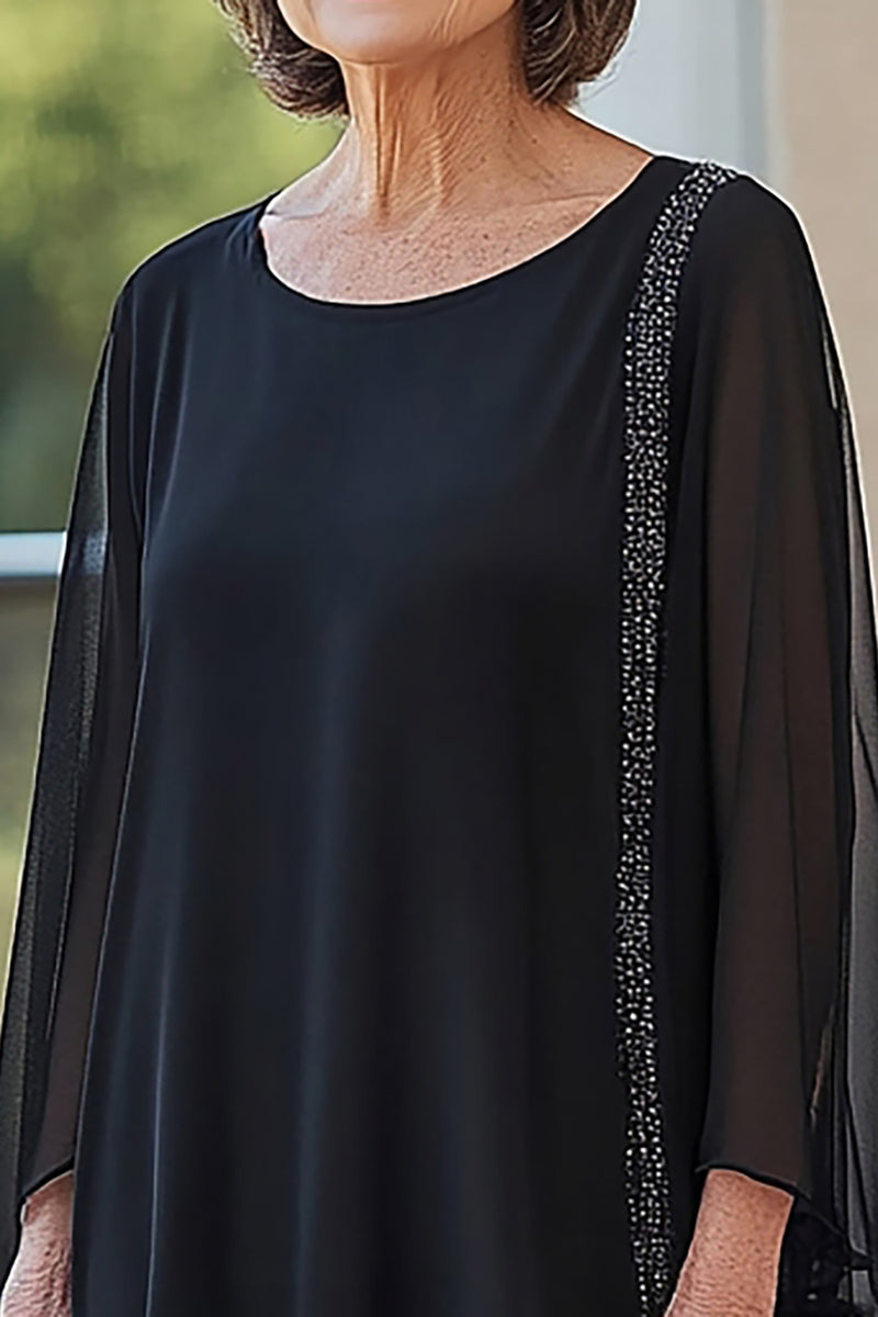 Load image into Gallery viewer, Black 2 Piece Scoop Neck Chiffon Mother of the Bride Pantsuit