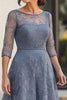 Load image into Gallery viewer, Dusty Blue Lace 3/4 Sleeves A Line Mother of the Bride Dress