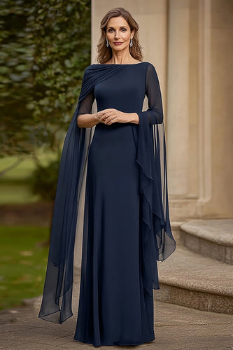 Chiffon Navy A Line Mother of the Bride Dress with Cape