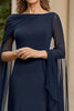 Load image into Gallery viewer, Chiffon Navy A Line Mother of the Bride Dress with Cape