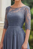 Load image into Gallery viewer, Dusty Blue Half Sleeves A Line Mother of the Bride Dress with Lace Applique