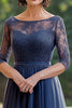 Load image into Gallery viewer, Navy Half Sleeves A Line Chiffon Mother of the Bride Dress with Lace