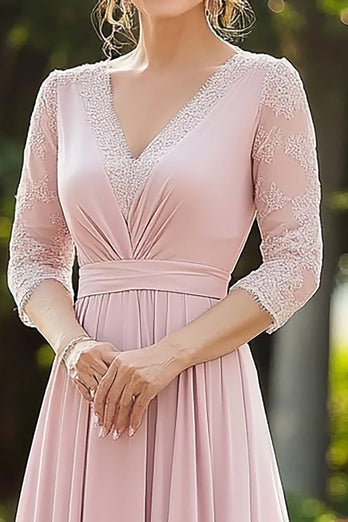 Pink V Neck A Line Chiffon Mother of the Bride Dress