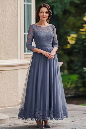 Dusty Blue Scoop Neck A Line Lace Mother of the Bride Dress