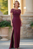 Load image into Gallery viewer, Burgundy Sheath Satin Mother of the Bride Dress with Slit