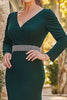 Load image into Gallery viewer, Dark Green V-Neck Satin Mother of the Bride Dress with Beading