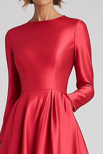 Coral Satin A Line Tea Length Mother of the Bride Dress