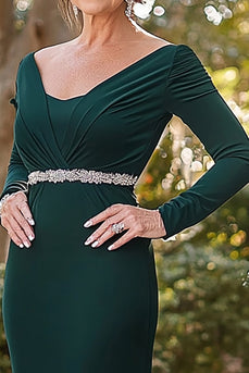 Satin Sheath Dark Green Mother of the Bride Dress with Beading