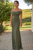 Load image into Gallery viewer, Olive Satin Off the Shoulder Floor Length Mother of the Bride Dress