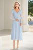 Load image into Gallery viewer, Sky Blue V-Neck Tea Length Mother of the Bride Dress with Lace