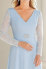 Load image into Gallery viewer, Sky Blue V-Neck Tea Length Mother of the Bride Dress with Lace