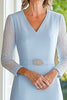 Load image into Gallery viewer, Chiffon V-Neck Sky Blue Mother of the Bride Dress with Long Sleeves