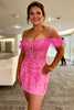 Load image into Gallery viewer, Glitter Pink Spaghetti Straps Corset Homecoming Dress with Feathers