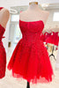 Load image into Gallery viewer, Sparkly Fuchsia A-Line Strapless Corset Homecoming Dress with Lace