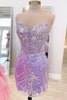 Load image into Gallery viewer, Spaghetti Straps Blue Sparkly Sequins Tight Corset Homecoming Dress